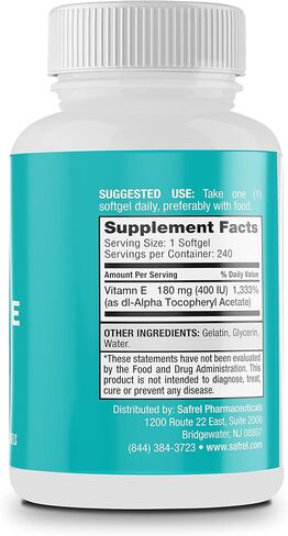 سافريل فيتامين E 400 وحدة دولية، 240 كبسولة هلامية - خالية من الغلوتين، غير معدلة وراثيًا in Kuwait