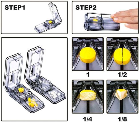 قطاعة حبوب الدواء من قطعتين - مقسم حبوب مع شفرة من الستانلس ستيل لقطع الحبوب الصغيرة او الحبوب الكبيرة الى النصف، حبوب سهلة القطع للاقراص والفيتامينات والادوية الكبيرة. (ازرق فاتح + اسود فاتح) in Kuwait