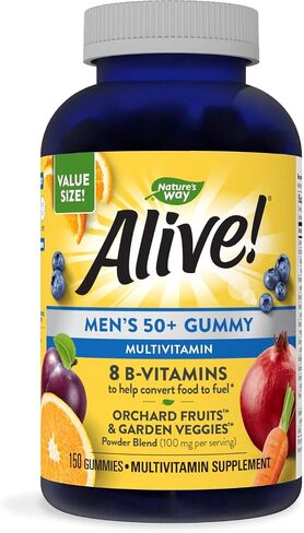 Nature's Way Alive! Men’s 50+ Daily Gummy Multivitamins, Supports Healthy Brain, Eyes, Heart*, B-Vitamins, Gluten-Free, Vegetarian, Fruit Flavored, 60 Gummies (Packaging May Vary) in Kuwait