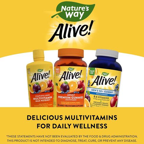 Nature's Way Alive! Men’s 50+ Daily Gummy Multivitamins, Supports Healthy Brain, Eyes, Heart*, B-Vitamins, Gluten-Free, Vegetarian, Fruit Flavored, 60 Gummies (Packaging May Vary) in Kuwait