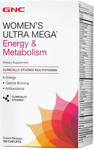 GNC Womens Ultra Mega Energy and Metabolism Multivitamin للنساء، 180 عدد، لزيادة الطاقة والتمثيل الغذائي وحرق السعرات الحرارية in Kuwait