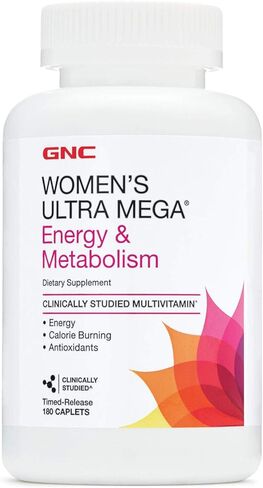 GNC Womens Ultra Mega Energy and Metabolism Multivitamin للنساء، 180 عدد، لزيادة الطاقة والتمثيل الغذائي وحرق السعرات الحرارية in Kuwait