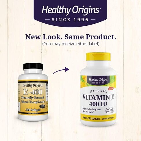 Healthy Origins Vitamin E, 400 IU with Naturally Sourced Mixed Tocopherols - Vitamin E Supplement - Non-GMO & Gluten-Free Skin, Hair, & Nails Vitamin - 90 Softgels in Kuwait