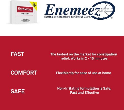 Enemeez Plus Mini Enema, 283mg Docusate Sodium and 20 mg Benzocaine Mini Enema, Constipation Relief, 30 Count in Kuwait