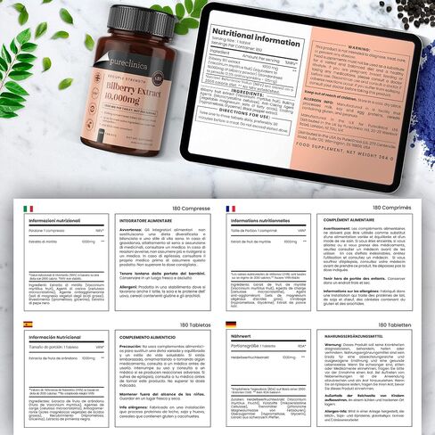 Bilberry Extract 10,000mg x 180 Tablets (6 Months Supply)- 10X More anthocyanidin Plus 5mg Black Pepper per Tablet in Saudi Arabia
