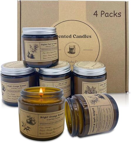 شموع معطرة للعلاج العطري، شموع الصويا كاريلاكس للمنزل، تدوم طويلاً، 4 شموع لتخفيف التوتر هدايا للنساء والرجال في صندوق جميل in Kuwait