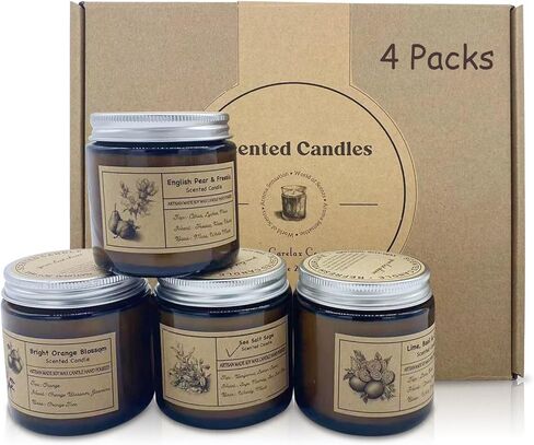 شموع معطرة للعلاج العطري، شموع الصويا كاريلاكس للمنزل، تدوم طويلاً، 4 شموع لتخفيف التوتر هدايا للنساء والرجال في صندوق جميل in Kuwait