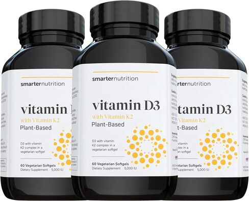 Plant-Based Vitamin D3 Immune Support with Vegan K2 Complex in a Vegetarian Softgel - Includes 5,000 IU of Vitamin D for Immunity Boost, Complete Bone Health & Arterial Protection (6, D3+K2) in Kuwait
