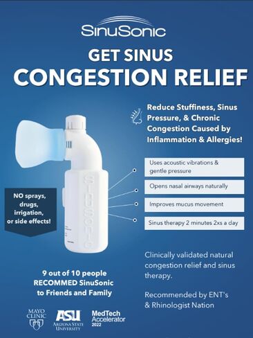 SinuSonic Nasal Congestion Relief Device, 6-Month Life Cycle — Clinically Proven for Sinus Pressure Relief with Acoustic Vibration & Light Pressure — Nasal Decongestant for Allergies & Stuffy Nose in Saudi Arabia