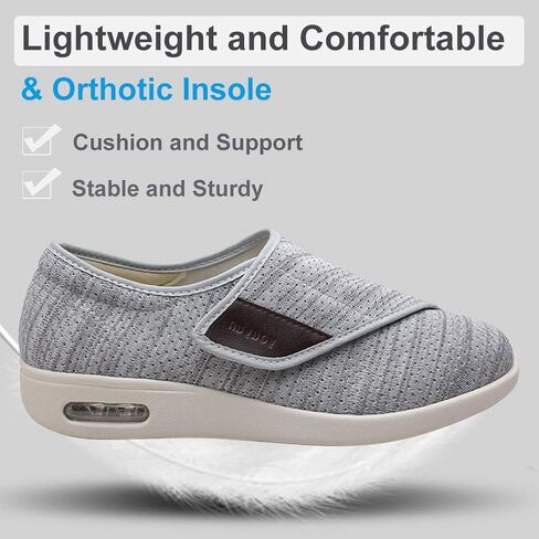 Womens Stylish Diabetic Shoes with Arch Support,Extra Wide Widths Walking Edema Sneakers Adjustable Strap Easy On/Off with 3 Pairs Insoles Replacement for Support Swollen Feet in Saudi Arabia