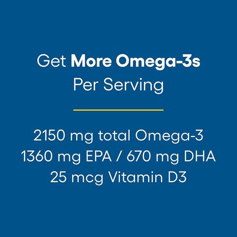 Natural Factors, Ultra Strength RxOmega-3 Fish Oil with Vitamin D3, High Potency Formula, 2,150 mg Omega-3 Per Serving, No Fishy Aftertaste, 150 Count (Pack of 1) in Saudi Arabia