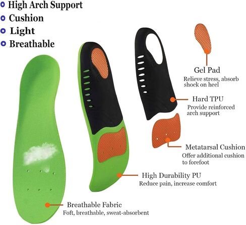 Plantar Fasciitis Arch Support Shoe Inserts Women & Men - Insoles Orthotic Inserts for Flat Feet, Cushioning Shoe Insoles for Foot Pain, Running, Heel Spurs, Arch Pain High Arch - Boot Insoles in Kuwait