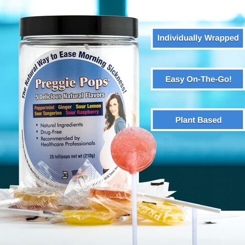 Preggie Pops - Morning Sickness Relief Candies for Pregnancy. Assorted Preggie Pops Soothing Relief for Pregnant Women - 28 Lollipops in Kuwait