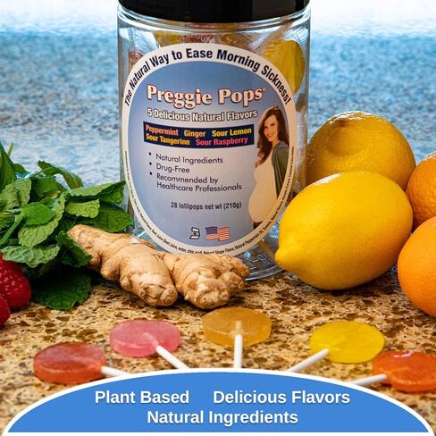 Preggie Pops - Morning Sickness Relief Candies for Pregnancy. Assorted Preggie Pops Soothing Relief for Pregnant Women - 28 Lollipops in Kuwait