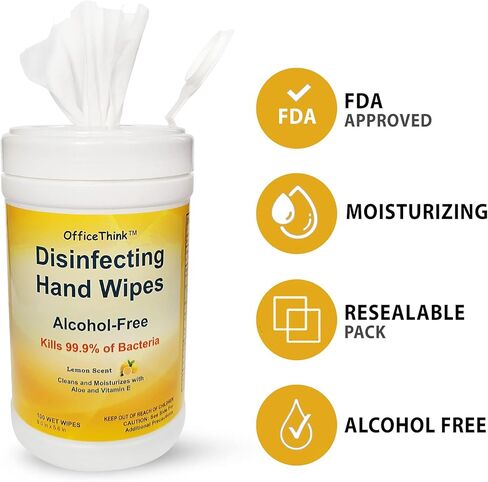 مناديل مبللة مطهرة مضادة للبكتيريا - عبوتان، مطهر/مطهر/مزيل الروائح الكريهة، رائحة الليمون المنعشة، خالية من الكحول، لطيفة على اليدين، ترطب بالصبار + فيتامين E، علب سهلة الوصول، 100 قطعة × 2 in Kuwait