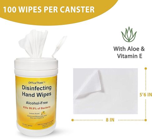 مناديل مبللة مطهرة مضادة للبكتيريا - عبوتان، مطهر/مطهر/مزيل الروائح الكريهة، رائحة الليمون المنعشة، خالية من الكحول، لطيفة على اليدين، ترطب بالصبار + فيتامين E، علب سهلة الوصول، 100 قطعة × 2 in Kuwait