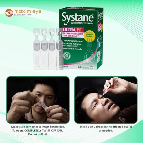 مجموعة مكسيم للعين، متوافقة مع قطرات العين، قطرات العين الخالية من مواد التشحيم فائقة الحافظة. صندوقان يحتوي كل منهما على 60 قارورة من قطرات العين فائقة التشحيم (إجمالي 120 قارورة) + 1 منديل جفن بزيت شجرة الشاي in Kuwait