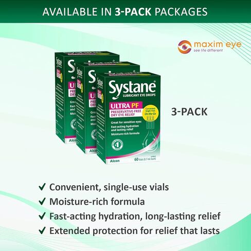 مجموعة مكسيم للعين، متوافقة مع قطرات العين، قطرات العين الخالية من مواد التشحيم فائقة الحافظة. صندوقان يحتوي كل منهما على 60 قارورة من قطرات العين فائقة التشحيم (إجمالي 120 قارورة) + 1 منديل جفن بزيت شجرة الشاي in Kuwait