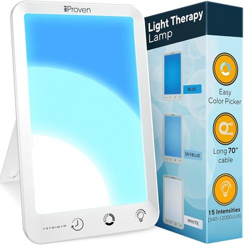 iProven Light Therapy Lamp, 12 000 lux lamp, 3 Colors, Blue & White Light, 15 Light Modes, Timer Function, Portable in Kuwait