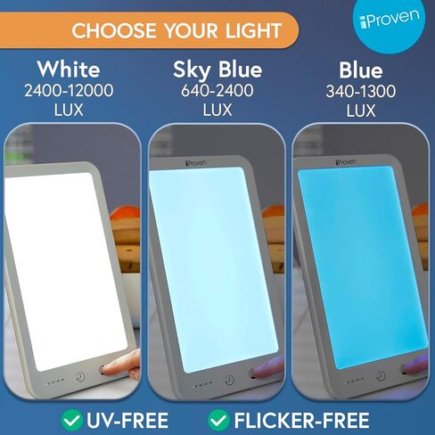 iProven Light Therapy Lamp, 12 000 lux lamp, 3 Colors, Blue & White Light, 15 Light Modes, Timer Function, Portable in Kuwait