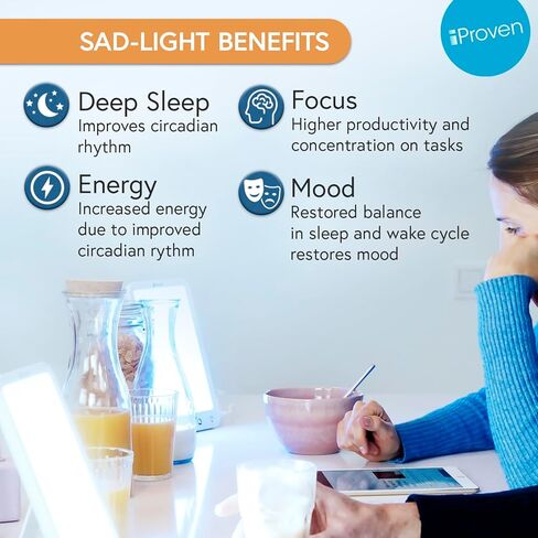 iProven Light Therapy Lamp, 12 000 lux lamp, 3 Colors, Blue & White Light, 15 Light Modes, Timer Function, Portable in Kuwait