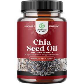 مكمل زيت بذور الشيا لفقدان الوزن والطاقة، معزز استقلاب البروتين الطبيعي الفائق للرجال والنساء - فيتامينات التربتوفان المضادة للأكسدة، أوميغا 3، الأحماض الدهنية، 60 حصة لكل حاوية in Kuwait