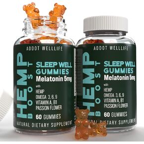علكة ADDOT Hemp مع نوم أفضل - علكات فيتامين طبيعية عالية الفعالية WellLife - علكة مملوءة بزيت القنب النباتي - (زجاجتان 120 علكة، نوم جيد) in Kuwait