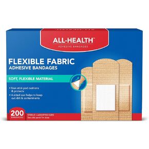 All Health Flexible Fabric Adhesive Bandages, Assorted Sizes Variety Pack, 200 ct | Flexible Protection for First Aid and Wound Care