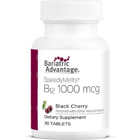 Bariatric Advantage B-12 Speedy Melts, Vitamin B12 1000 mcg Supplement, Fast Melting with 200 mcg of Folic Acid for Nutritional Support - Black Cherry, 30 Count in Kuwait