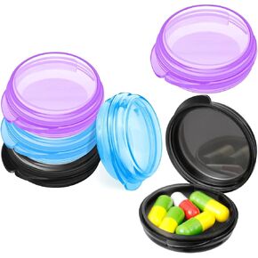 6 Packs Small Pill Organizer Box, Travel Pill Container Portable Daily Mini Pill Case Holder for Pocket Purse Briefcase Travel Pills Medicine Cod Liver Oil Storage Box (Black, Purple, Blue)