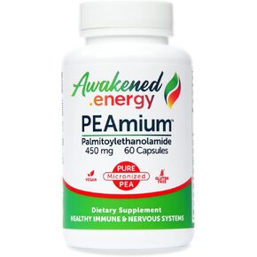 Awakened.energy PEAmium Palmitoylthanolamide - مكمل بازلاء ميكرونيزيد طبيعي 100% 450 مجم؛ صُنع في الولايات المتحدة الأمريكية بدون مواد حافظة كيميائية أو مواد مالئة أو مواد رابطة وخالي من الغلوتين؛ 30 كبسولة نباتية in Kuwait