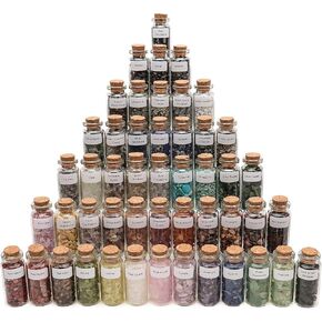 Witchcraft Supplies, A Set of 25 Different Gemstones Crystals in Glass Bottles, Crystal Chip Natural Reiki Healing Stones, Random Stuff Witch Crystals for Meditation Therapy and Witchy Decor