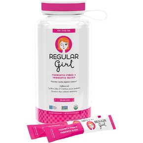 Regular Girl Organic Powder, Starter Kit, Prebiotic Fiber Supplement and Probiotics for Women, 15 Individual Packets & Bottle, Unflavored, 15 Servings in Saudi Arabia