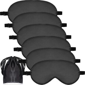 6 Pieces Natural Silk Sleep Mask Soft Eye Mask Adjustable Strap Blindfold Eyeshade Smooth Sleeping Mask Comfortable Sleep Eye Cover with Bag for Sleep (Black)