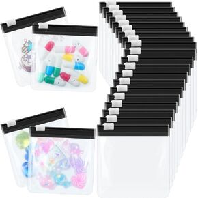 24 Pieces Pill Pouch Bags Zippered Pill Pouch Set Reusable Translucent Medicine Organizer Self Sealing Medicine Bag Travel Plastic Pill Bags with Slide Lock Pill Baggies for Pills Storage (Black)