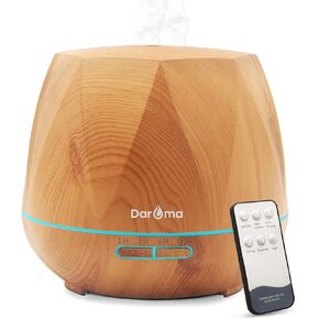 550ml Essential Oil Diffuser, DAROMA Upgraded Remote Control 6 in 1 Aromatherapy Ultrasonic Cool Mist Humidifier, 7 Color Changing Mood Lights & Waterless Auto-Off for Home Office Gift, Dark Wood