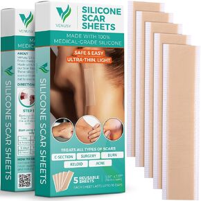 Medical Grade Silicone Scar Sheets – Silicone Gel Sheets for Scars - Self Adhesive, Thin, Breathable Silicone Scar Tape for Stretch Marks, Hypertrophic & Keloid Scar Removal, Pack of 5 (5.91" x 1.57") in Saudi Arabia