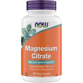 Now Supplements, Magnesium Citrate, Enzyme Function*, Nervous System Support*, Critical for Enzyme Function*, Gluten Free, Vegan, Kosher, Non-GMO 360 Vegetarian Capsules