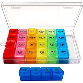 Weekly Pill Organizer 4 Times a Day, Large Medicine Organizer, Pill Box 7 Day 28 Compartment, Portable Travel Pill Container Case for Vitamin and Supplement (Color) in Saudi Arabia