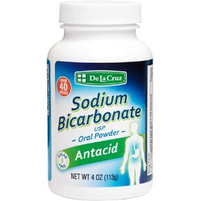 De La Cruz Pure Sodium Bicarbonate - USP Grade Bicarbonate of Soda – 100% Pure Baking Soda – Aluminum Free Antacid Powder for Heartburn & Indigestion - Packed in USA, 4 OZ.