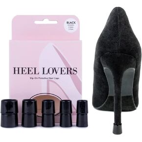 Heel Lovers Protective Heel Caps by FootFitter, High Heel Tip Covers, Noise Reducing, Slip-On Caps, 5 Pairs of Heel Caps - Black