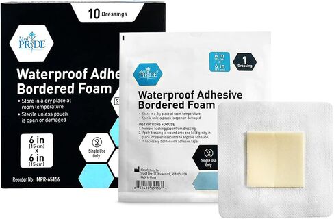 ضمادة جروح رغوية من Medpride مقاس 10.16 سم × 10.16 سم (10 قطع) حدود لاصقة من السيليكون مقاومة للماء | دعم الشفاء في المنزل أو في حالات الطوارئ | تغطية الصرف الصحي الجزئي أو الضحل | لطيف in Kuwait