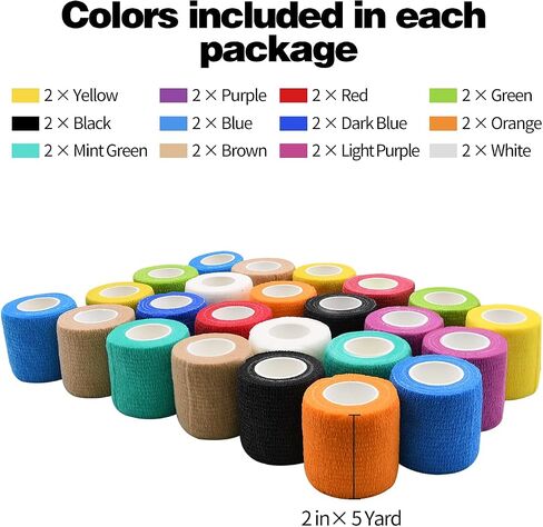 12pcs 2in Self Adhesive Bandage Wraps, 5 Yards, Vet Wraps for Sports in Kuwait
