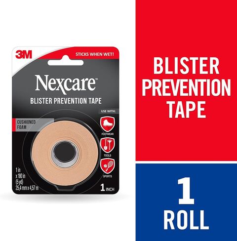 Nexcare Blister Prevention Tape, Waterproof Foam Medical Tape, Sticks Firmly to Skin to Help Prevent Blisters - 1 In x 5 Yds, 1 Roll of Tape in Kuwait