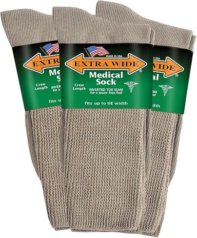 Extra Wide Medical Mid Calf Crew (Pack of 3), Diabetic Socks, Made in USA, for Men and Women (Large, Tan) in Saudi Arabia