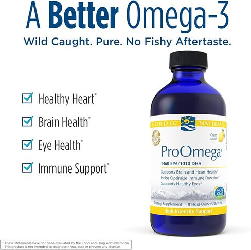 Nordic Naturals ProOmega Liquid, Lemon Flavor - 8 oz - 2840 mg Omega-3 - High Potency Fish Oil with EPA & DHA - Promotes Brain, Eye, Heart, & Immune Health - Non-GMO - 48 Servings in Saudi Arabia