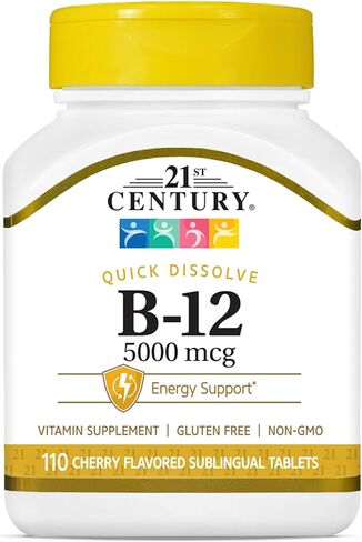 أقراص تحت اللسان من 21st Century B 12 5000 ميكروجرام، بيضاء بدون نكهة، 110 قرص in Saudi Arabia