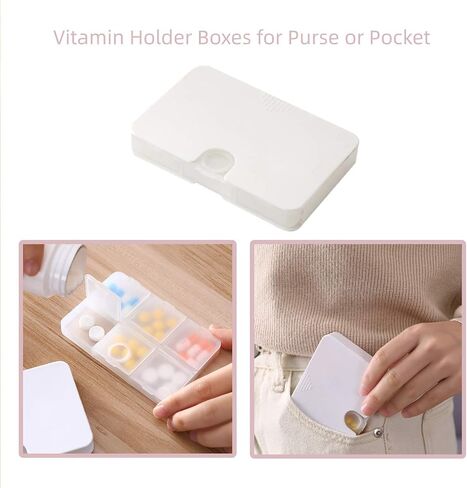 Portable Pill Organizer, 6 Compartments Travel Pill Case for Purse or Pocket -Small Pillbox Semi transparent black with locking hole (1 transparent black) in Saudi Arabia