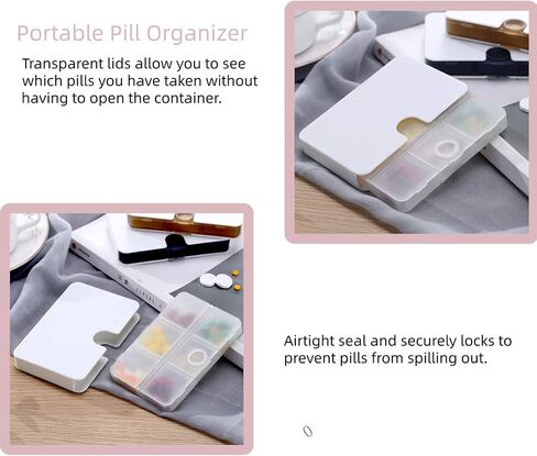 Portable Pill Organizer, 6 Compartments Travel Pill Case for Purse or Pocket -Small Pillbox Semi transparent black with locking hole (1 transparent black) in Saudi Arabia