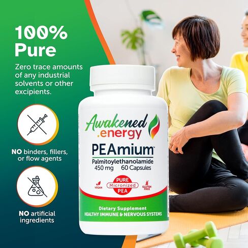 Palmitoylethanolamide 450mg Comfort Mobility Nerves Cognitive & Immune Support - Micronized High Absorption - All Natural PEA - USA Made - No Additives or Excipients - 30 Vegan Capsules Supplement in Saudi Arabia